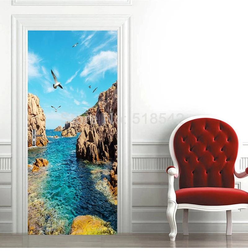 Природа пейзаж 3D фото обои фрески современные ПВХ самоклеющиеся двери Стикеры настенные росписи Papel де Parede Декор для гостиной