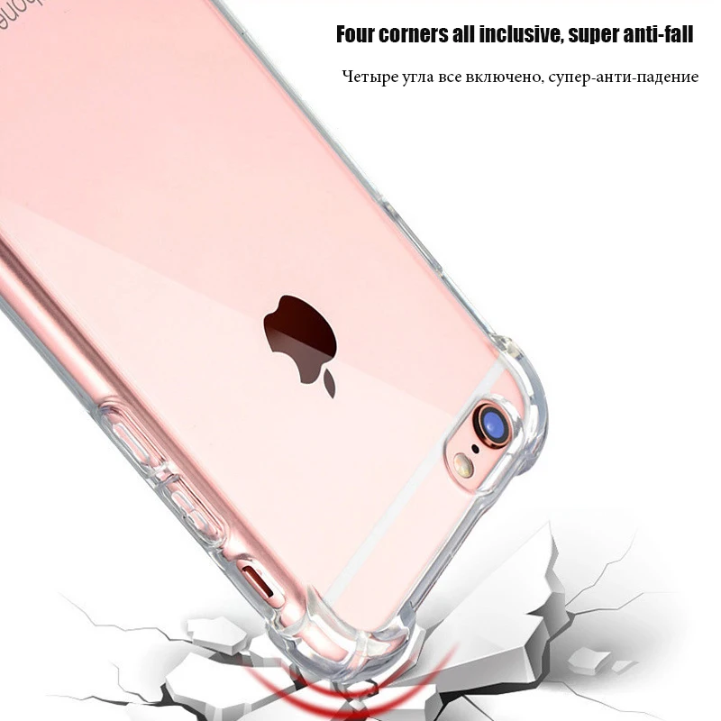 Противоударный мягкий прозрачный чехол из ТПУ для iPhone 7 8 Plus полное покрытие 6S 5 5S SE