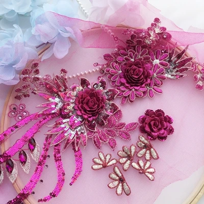 rose red 1 шт. кружево с блестками Аппликация вышитое кружево аппликация стерео Цветочная отделка DIY кружевные аксессуары для свадебного платья - Цвет: rose red