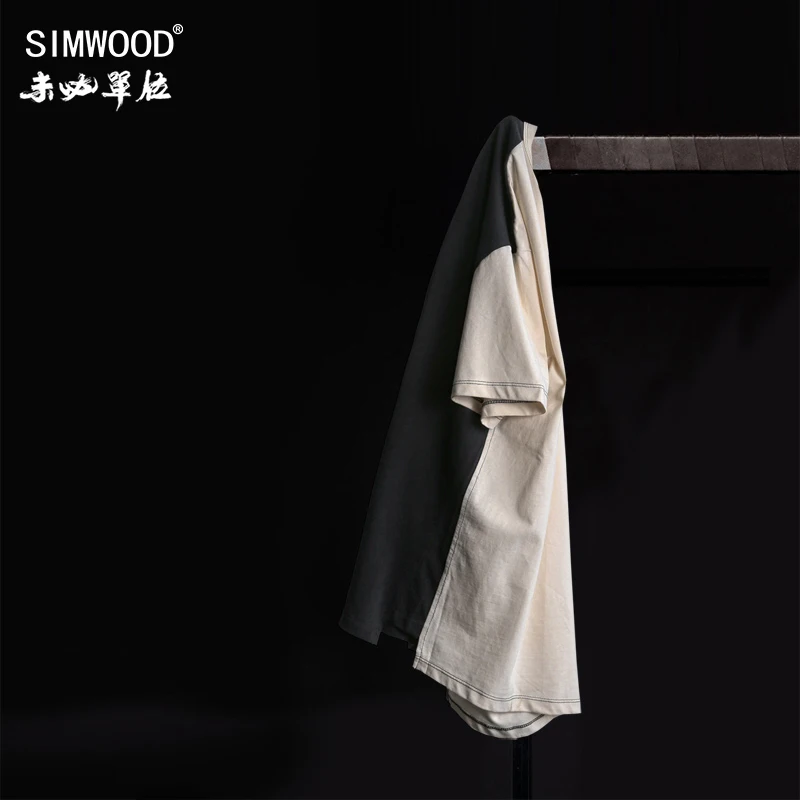 SIMWOOD летняя новая Лоскутная футболка мужская мода хип-хоп контрастных цветов топы размера плюс футболка хлопок уличная одежда 190319
