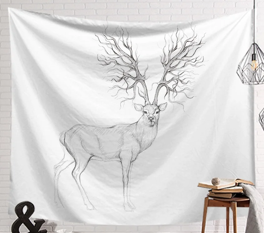 

CAMMITEVER Beautiful Blue Rainbow Deer Tapestry Animal Shawl Blanket Rectangle Picnic Mat Wall Hanging Bohemian Beach Mats