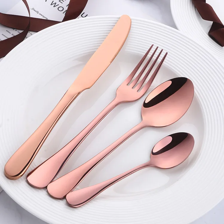 Rose Gold 4 шт. столовые приборы в западном стиле 18/8 нержавеющая сталь золотой черный роскошный зеркальный лак столовые приборы Отель Ресторан домашняя столовая посуда набор - Цвет: Rose Gold