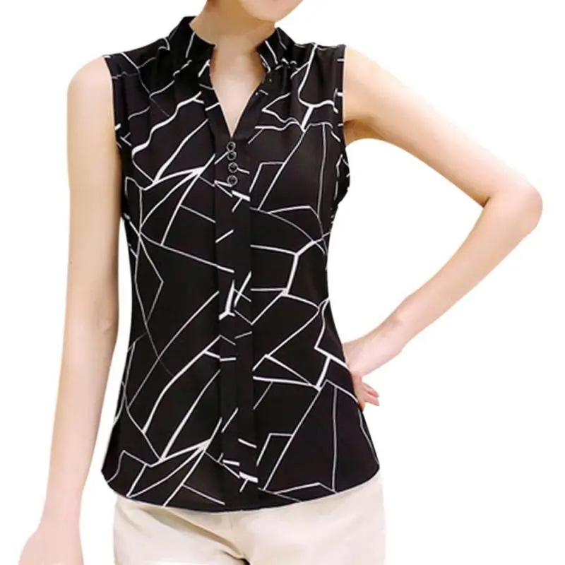 

Women Blouses And Shirts Summer Korean Elegant Sleeveless Flower/Butterfly/Plaid Print Shirt Ladies Tops Female Clothing