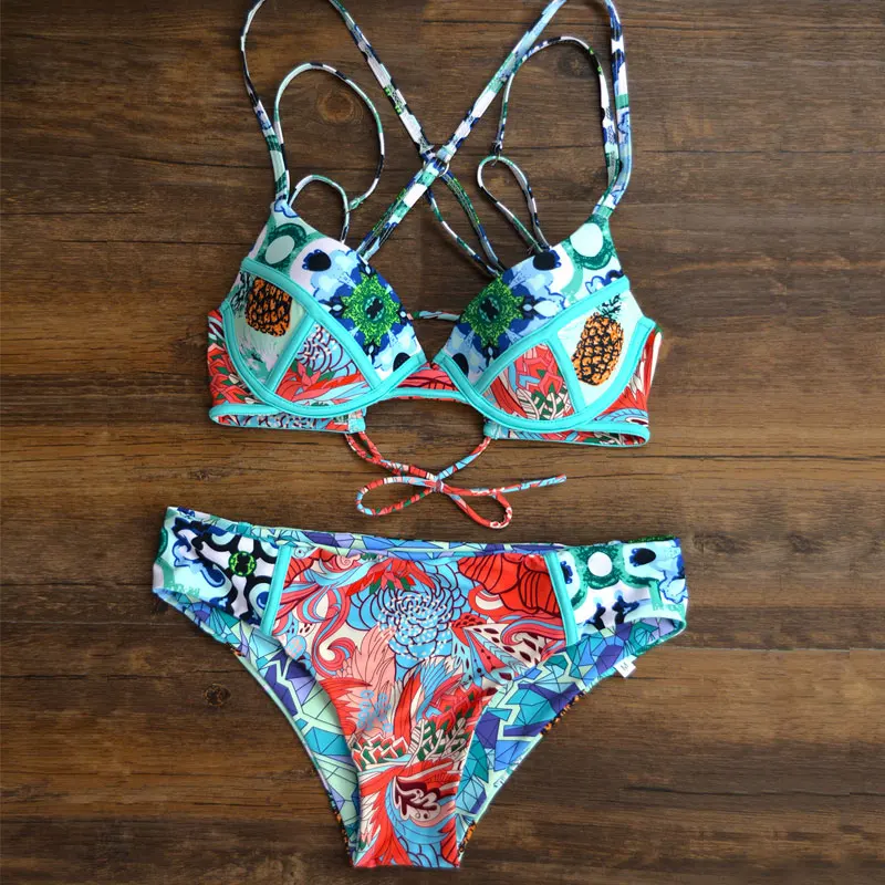 HELLO пляжный купальный костюм с принтом женский купальник пуш ап бикини 2017