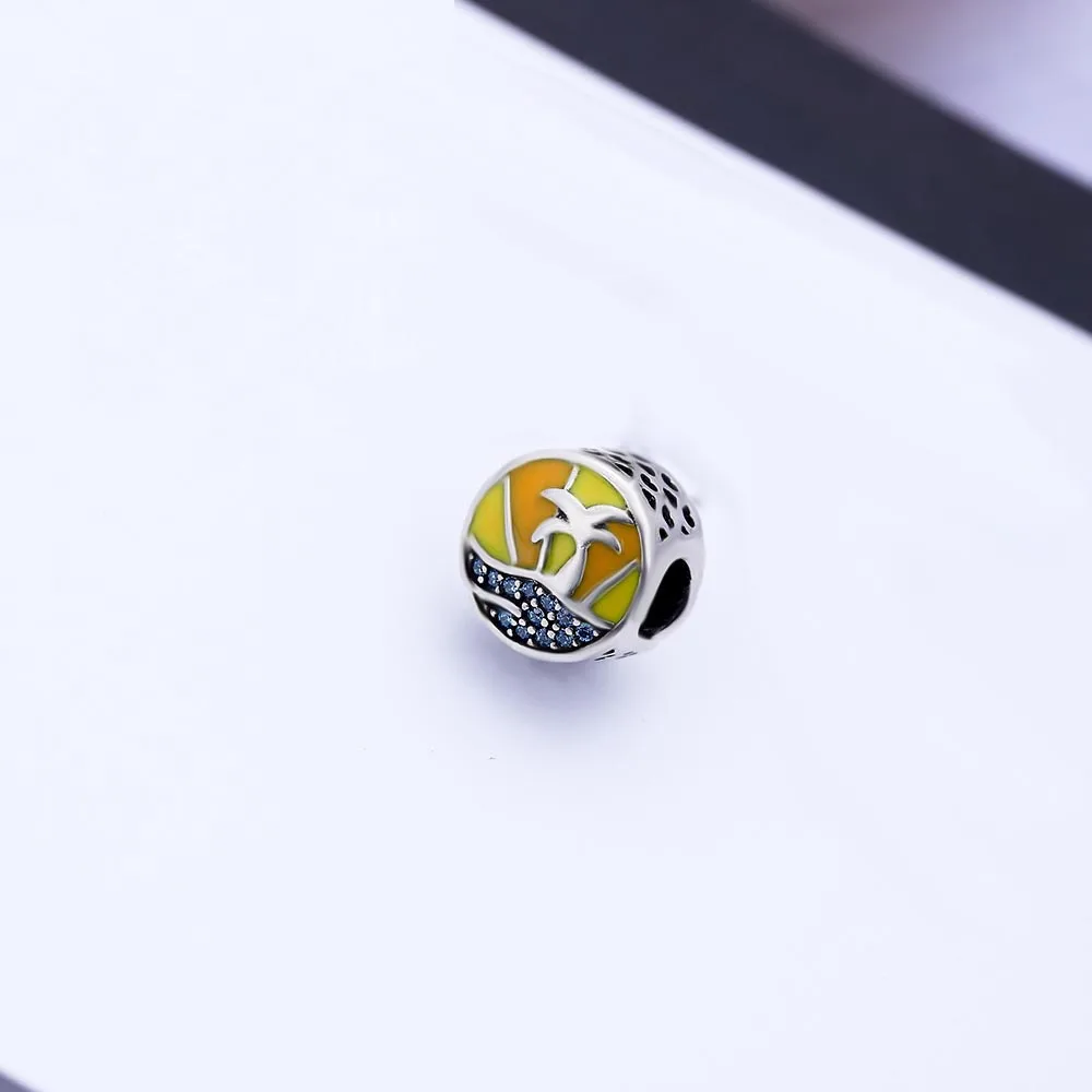 ZMZY свежий античный 925 пробы серебряный шарм из бисера Лето эмаль fit Pandora талисманы браслет для женщин подарок ювелирные изделия