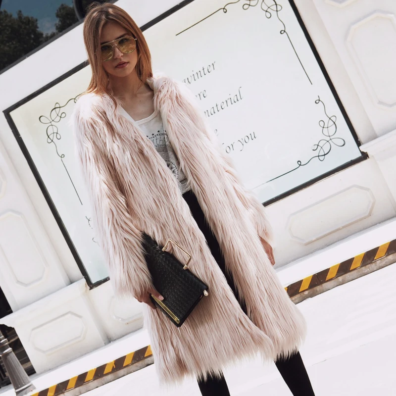 Пушистые очень длинные пальто из искусственного меха женские зимние утепленные