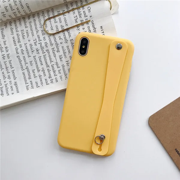 J Силиконовый чехол для телефона с ремешком на запястье для iphone XR X XS Max 6 6S 7 8 Plus, мягкий ТПУ простой ремешок на руку, простой чехол с подставкой - Цвет: J