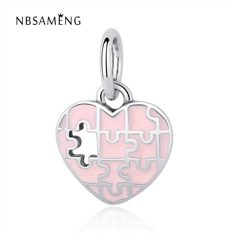 NBSAMENG 100% 925 Sterling Silver Bead Charms Love Puzzle Pendant Beads Fit Women Bracelets &amp Bangles DIY Jewelry | Украшения и