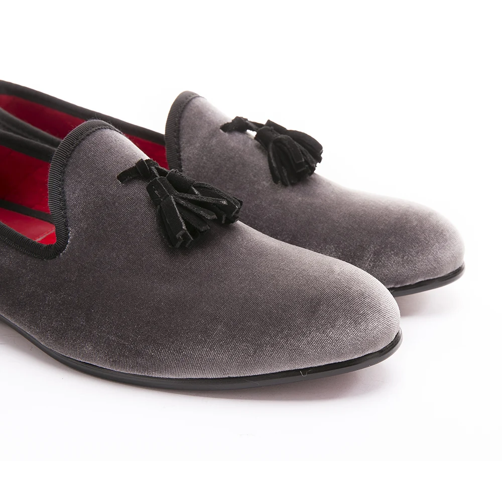 Новинка 2017 года Стильные лоферы ручной работы Серая бархатная Мужская обувь с