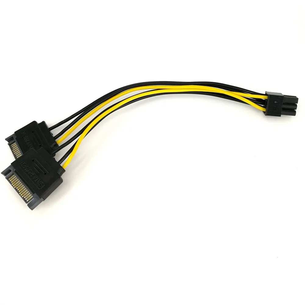Адаптер с двумя разъемами SATA 15Pin Male M к PCI-e 6 Pin Female F Кабель питания для видеокарты
