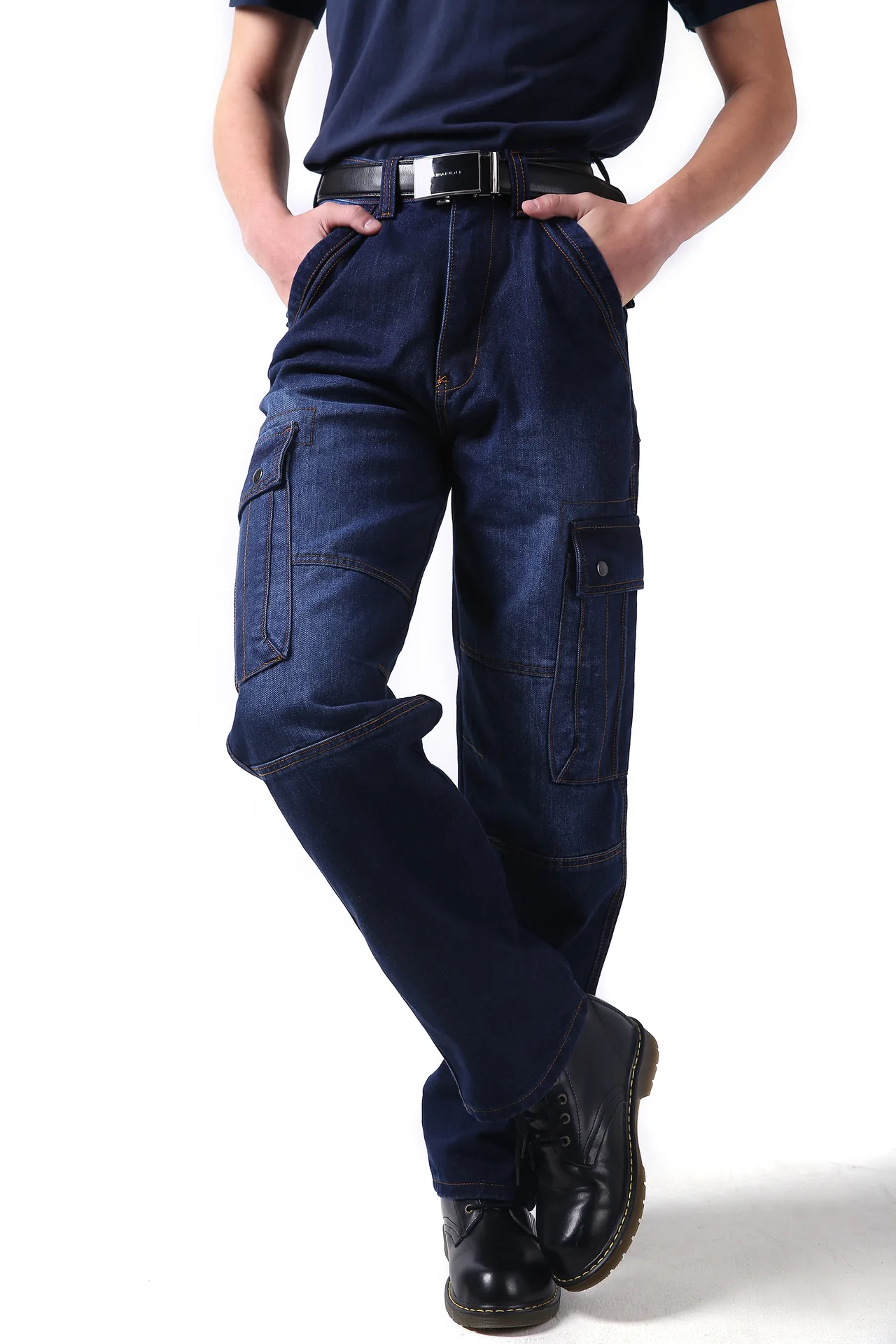 2019 осенне зимний комбинезон с несколькими карманами мужские джинсы свободные