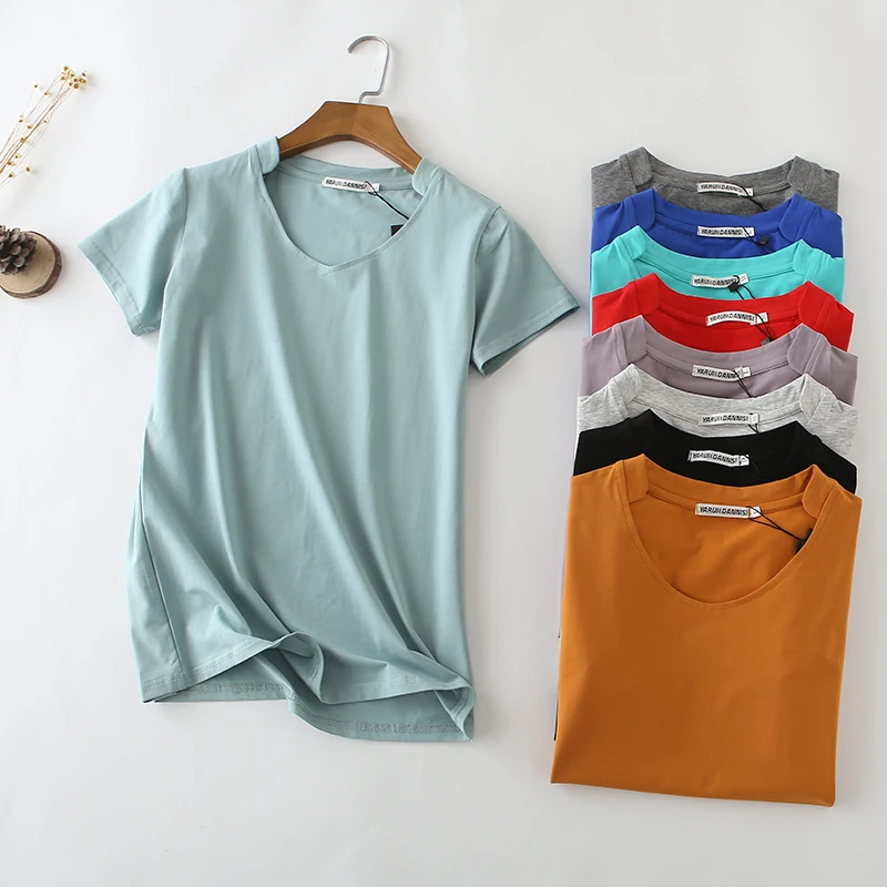 Женская футболка с короткими рукавами однотонная Повседневная из мягкого хлопка