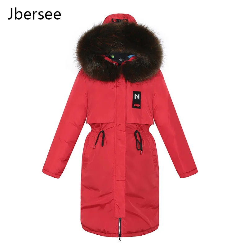 Jbersee High Quality Winter Padded Warm Down Jacket Women Plus Size Long Hooded Fur Coat Women Jacket Parkas Mujer YZ3017