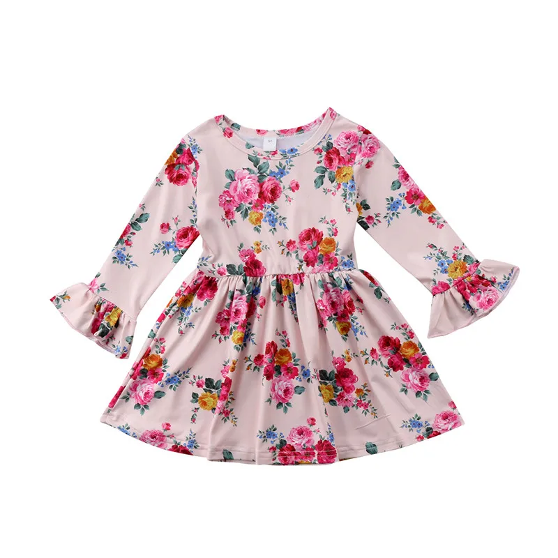 Lovely Kids Girls Floral Dress 2018 Newest Spring Autumn Baby Girl Pagoda Sleeve Dresses Fashion Princess Party Wedding Vestidos | Детская