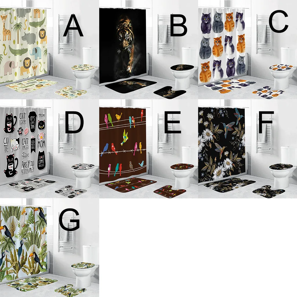 4 шт. нескользящий коврик из полиэстера для туалета комплект ванной занавески