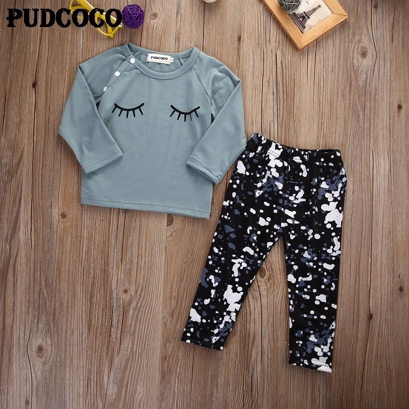 Newborn Infant Baby Girl Boy Clothes T-Shirt Leggings Pants Fashion 2PCS Comfy Outfit Lovely Eyelashes Print Clothing Sets | Детская