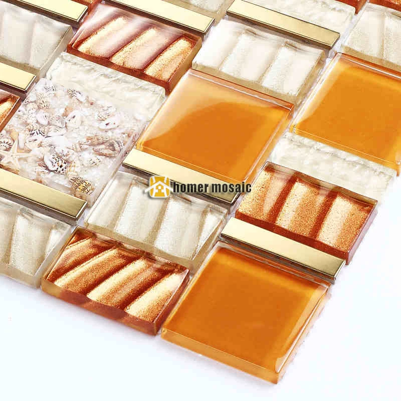 Новинка! Хрустальное стекло Смешанная Морская раковина мозаика HMGM2074 для кухни