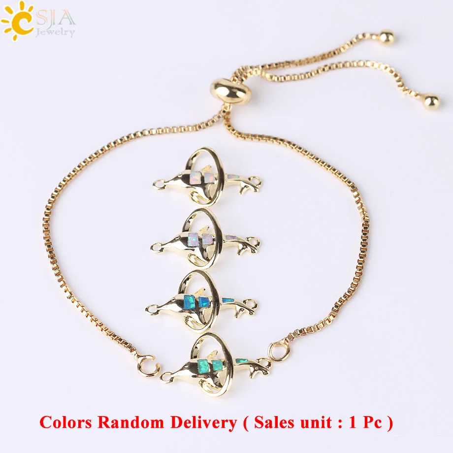 Gold Plated-1PCS CSJA простой стиль Серебряный Цвет Розовое золото-цвет талисманы браслет Овальный Круглый Опал в форме дельфина животное для женщин браслет Femme подарки F497 - Окраска металла: Gold Plated-1PCS