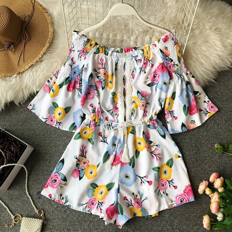 Женский комбинезон в стиле бохо ALPHALMODA пляжный с принтом кружевной отделкой