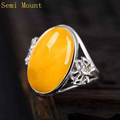 Engagement Wedding Semi Mount Ring Sterling Silver 925 fit 11x18mm Oval Cabochon Amber Opal Garnet Jewelry Setting Adjustable | Украшения и