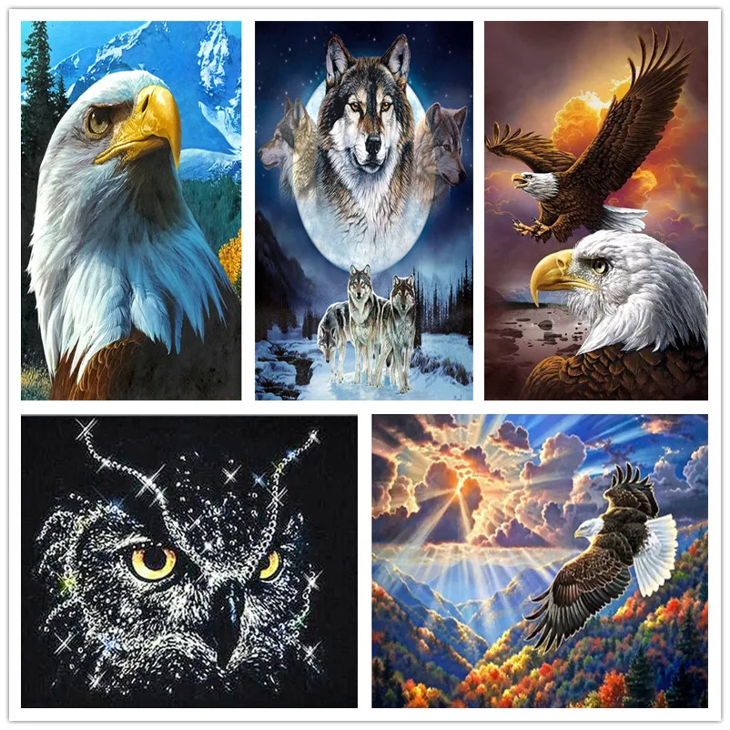 Eagles 5D DIY Full Square Diamond Painting &quotOwl &amp Wolf&quot3D Cross Stitch Embroidery Birds Mosaic Round Rhinestone Decor | Дом и сад