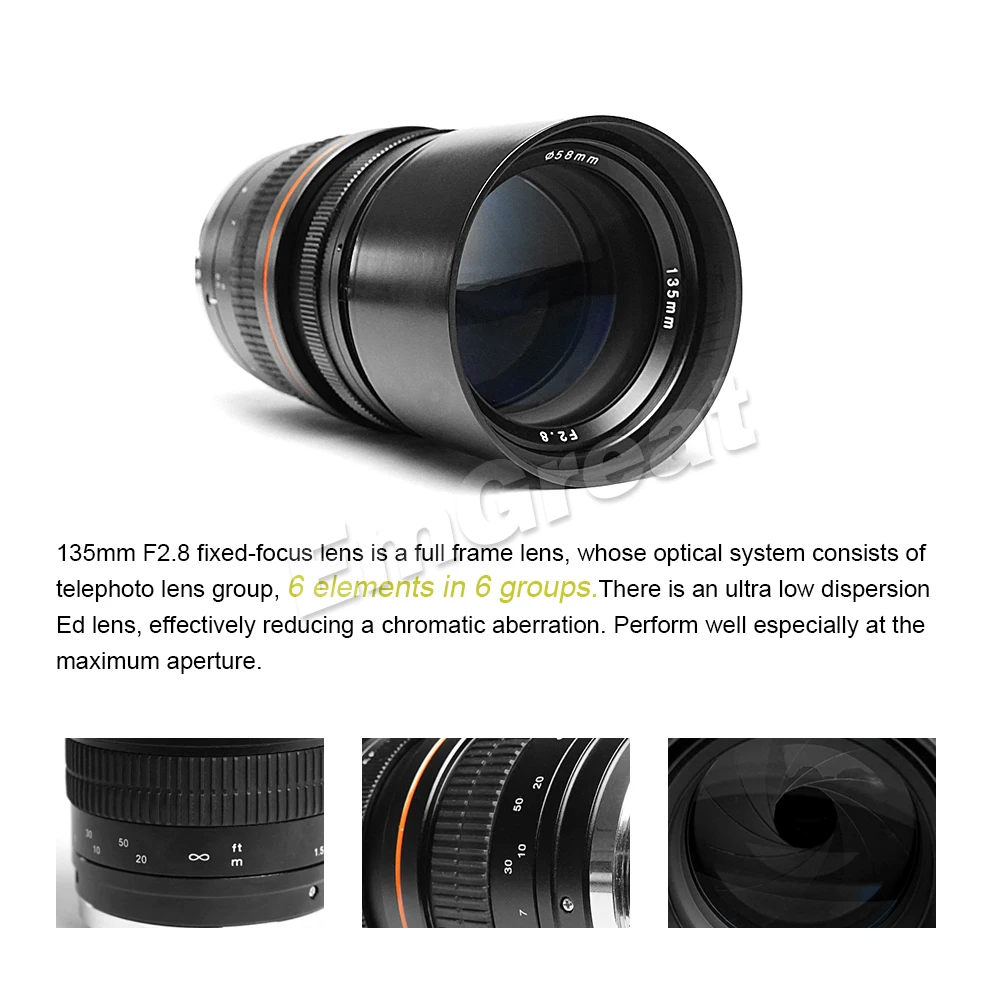 Kelda 135 мм F2.8 Полнокадровый объектив с фиксированным фокусом ультра низкая