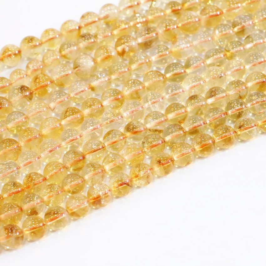 New Fashion Natural Stone Crystal Loose Bead Smooth Yellow 6mm 8mm 10mm Women Charms Round Beads For Jewelry Making 15inch B3293