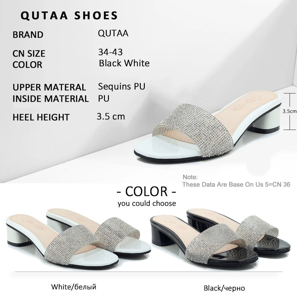 QUTAA/ г. Женские босоножки модные повседневные Нескользящие женские туфли-лодочки из PU искусственной кожи с блестками, круглым открытым носком, на среднем квадратном каблуке, с ремешком на пятке Size34-43