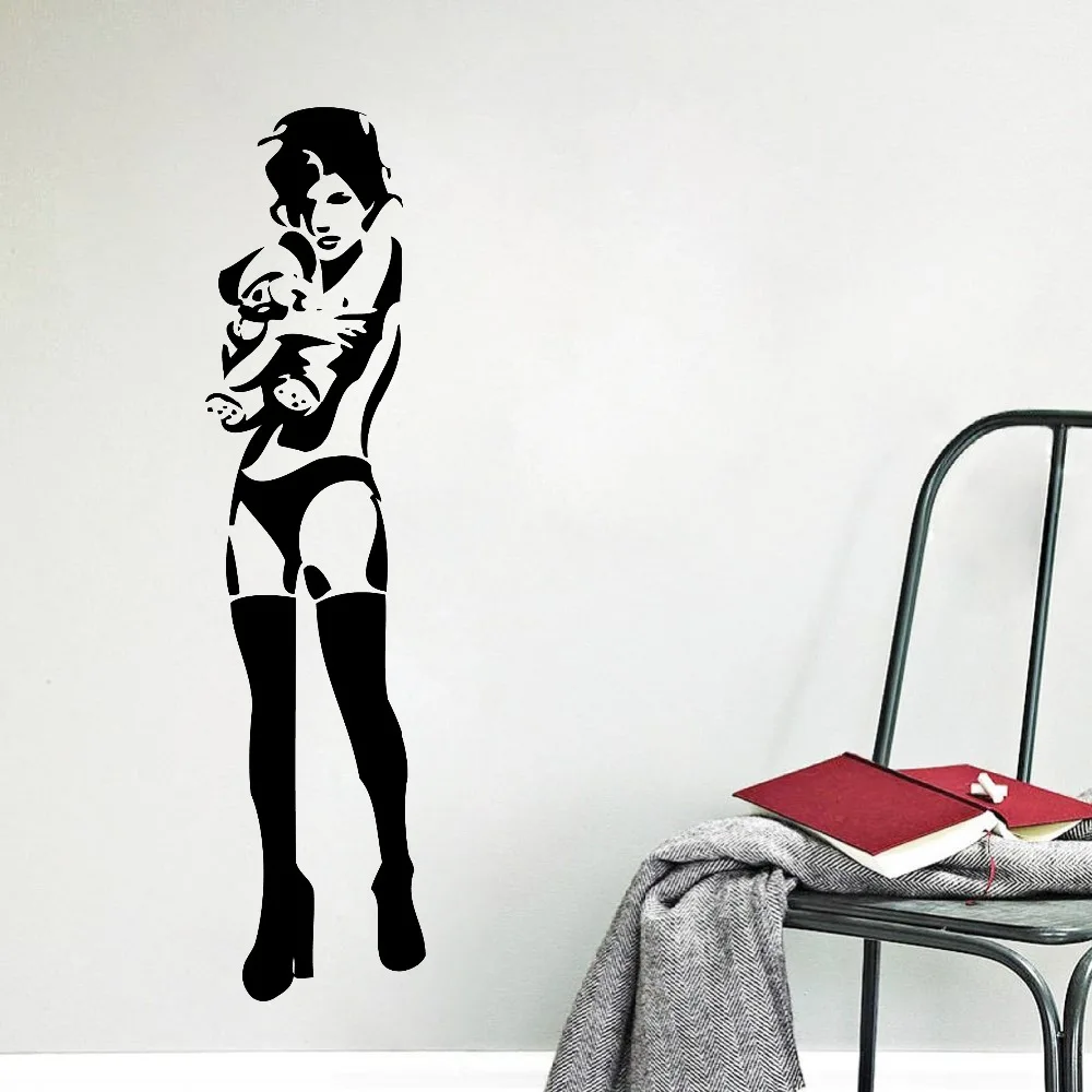 

Street Art Banksy Decor - Banksy Sexy Girl With Teddy Bear Wall Sticker ,A2063