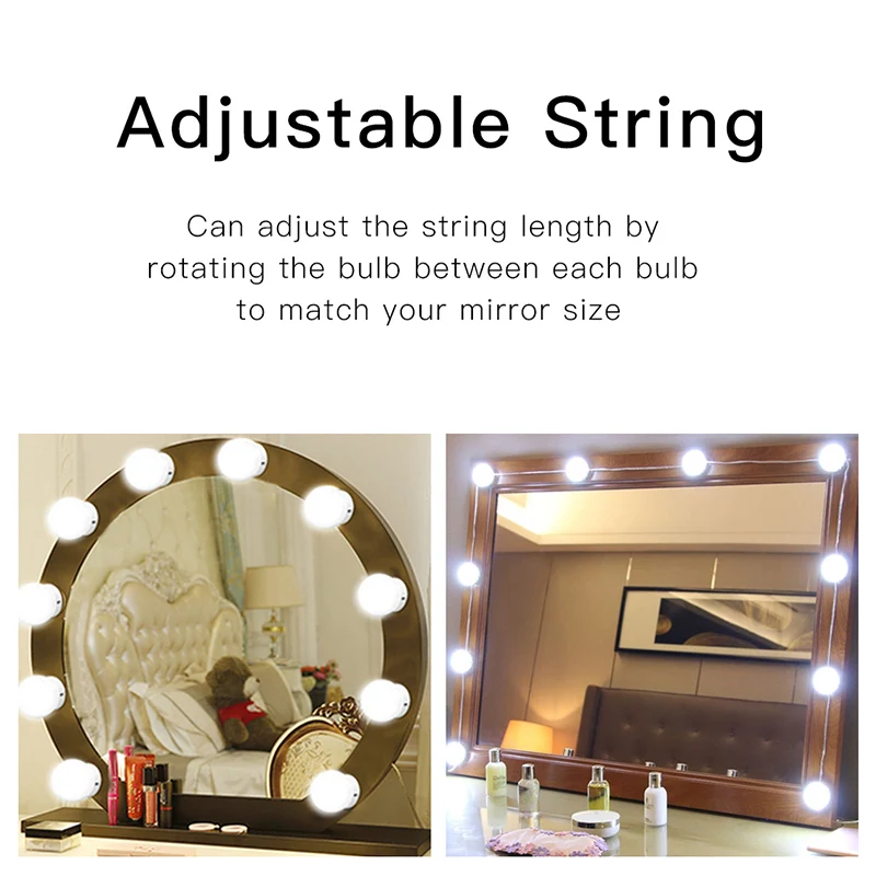 10pcs Makeup Mirror Bulbs Vanity LED Light Bulbs USB Powered Mirror Light Makeup Vanity Lamp Adjustable Cosmetic Mirrors Light