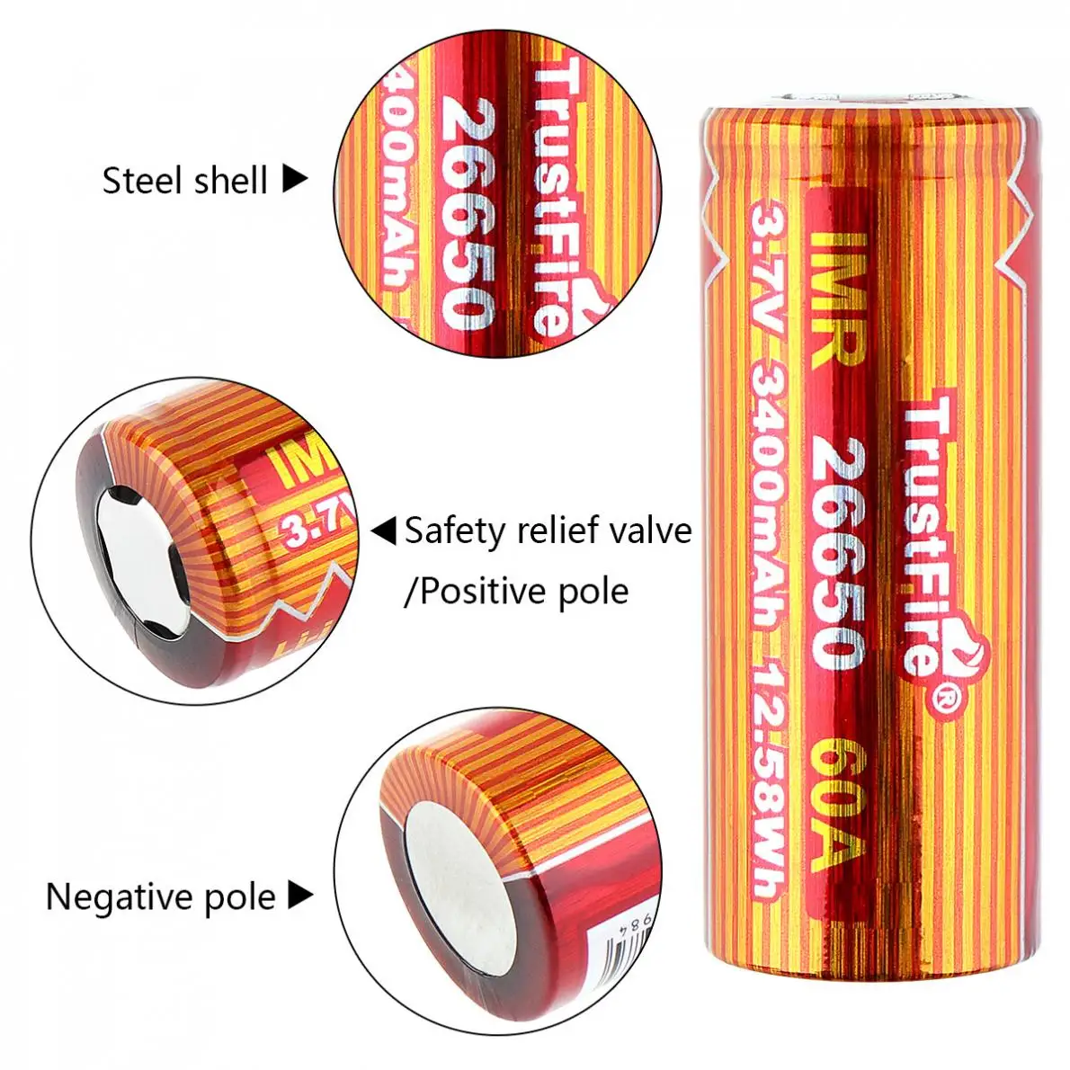 TrustFire 2шт IMR 26650 3 7 V 3400mAh литий-ионная аккумуляторная батарея с предохранительным