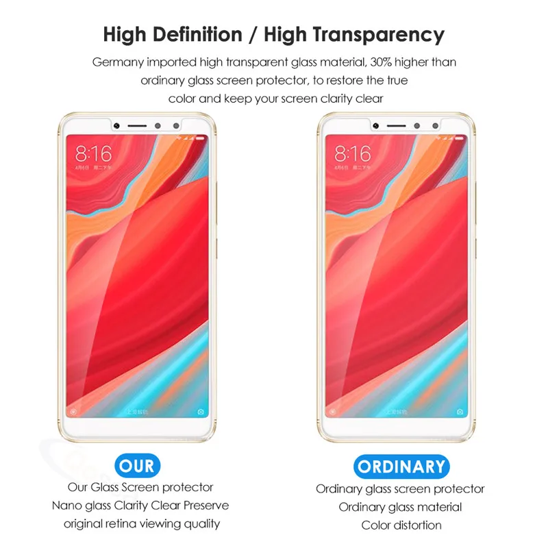 (2 шт) телефон Экран протектор для Xiaomi Redmi S3 закаленное Стекло 9 H ультра-тонкой