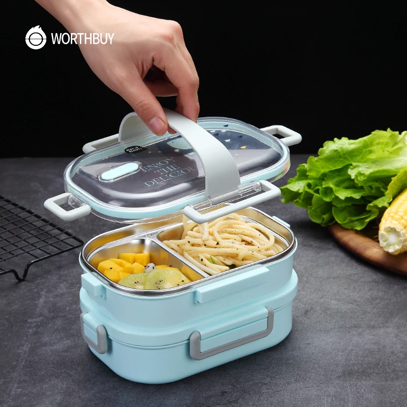 WORTHBUY японский картон Ланч-бокс 304 из нержавеющей стали Bento box для детей контейнер для хранения еды герметичный Bento Ланч-бокс