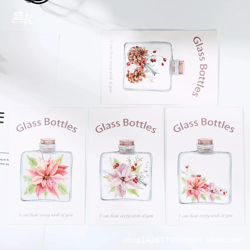 

30 Sheets/LOT Creative Wishing Glass Bottle Postcard/Greeting Card/Wish Card/Christmas and New Year gifts
