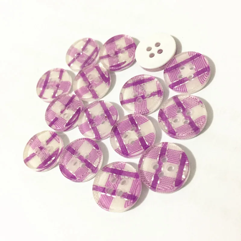 100pcs 12mm Red/Pink/Lilac/Green Gingham Checks Acrylic Buttons Sewing Accessory Round 4 Holes Button Embellishment Crafts - купить по