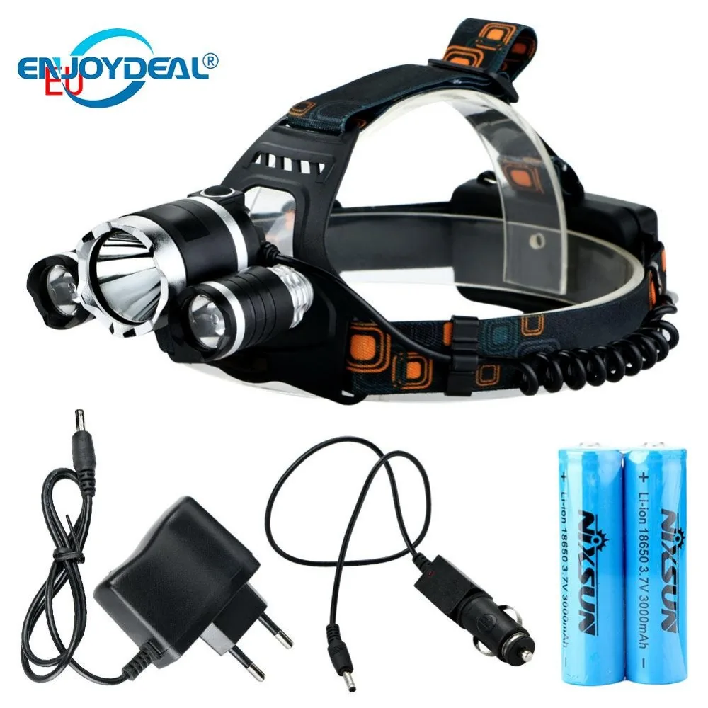 

NEW 6000LM LED Headlamp T6 + 2R5 LED 4 Modes Rechargeable Headlight Head Lamp Spotlight For Hunting+EU Charger+2x18650 outdoor