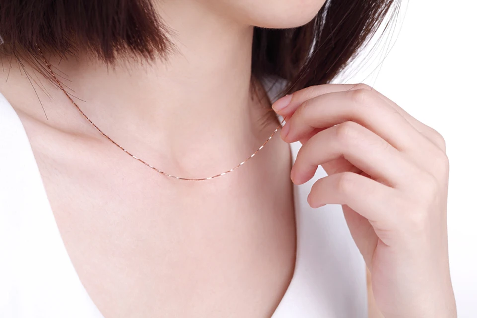 Подлинная 18 K из розового золота желтый бело-золотые модные золотые цепи и ожерелья для Для женщин свадебные Размеры 0,6 мм Длина 45 см
