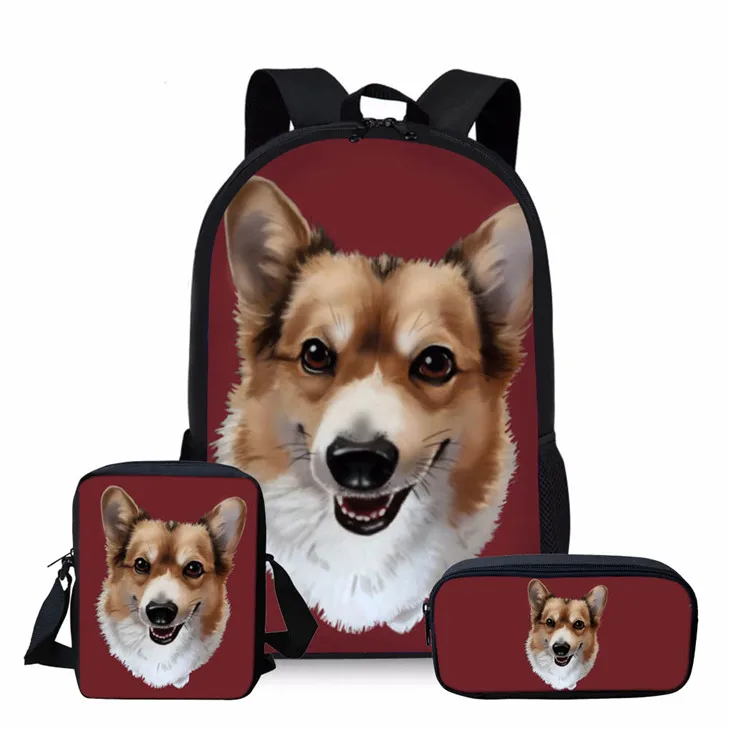 Z3883ECK Nopersonality Cute Corgi Dog School Bag Set Black Child Schoolbag for Teenager Girls Boys Junior Primary Children Kids Book Bags - Цвет: Z3883ECK