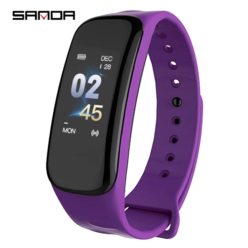 SANDA C1P спортивный смарт-браслет Bluetooth браслеты монитор сердечного ритма IP67 Водонепроницаемый женский мужской спортивный фитнес-трек шагомер - Цвет: Purple