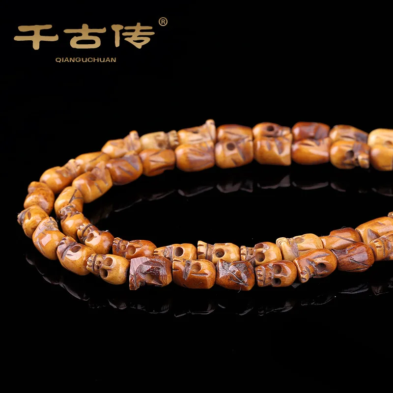 

8*11mm Classic Skull Head Handmade Yak Bone Bead Buddhist Meditation 108 Bead Prayer Mala Bracelet/Necklace