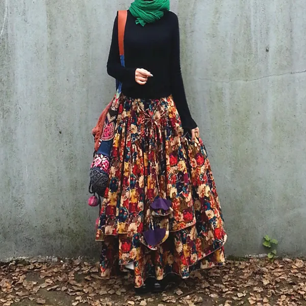 Модные длинные льняные юбки с принтом женские Плотные хлопковые Saias|print skirt|cotton
