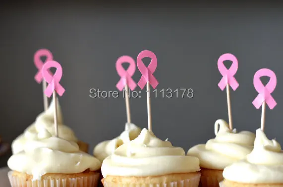 Дешевая розовая лента для кексов информирование о раке груди Свадебный Топпер на