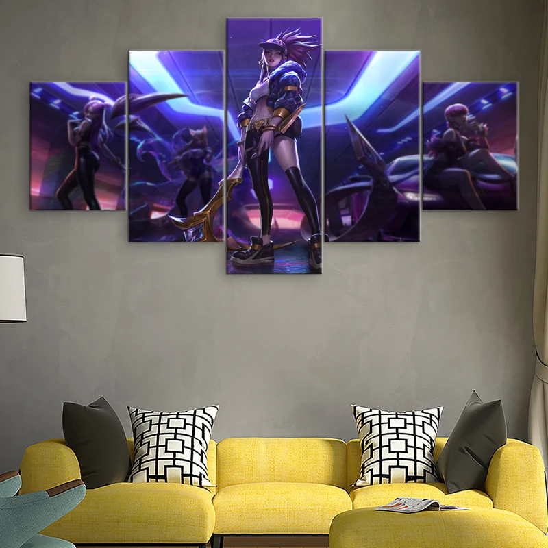 Настенная живопись 5 панельная игра постер Лига Легенд KDA Akali холст печатные
