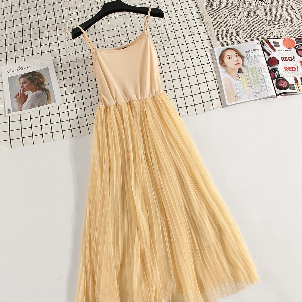 Женское Сетчатое платье без бретелек + кружевной вязаный свободный свитер с