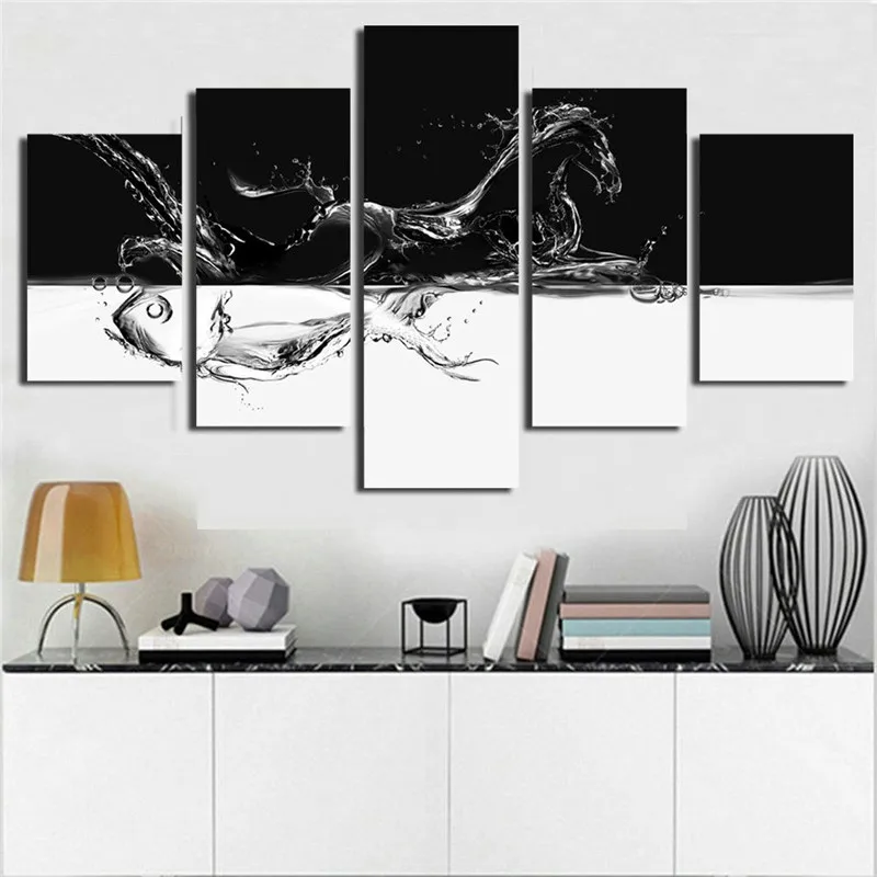 Креативные водные лошади и рыбы 5 панелей настенные художественные картины на