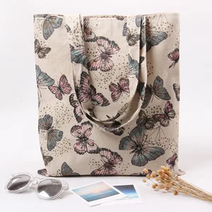 YILE Экологически чистая многоразовая сумка для покупок из хлопка и льна, сумка-тоут через плечо с бабочкой L230, Новинка