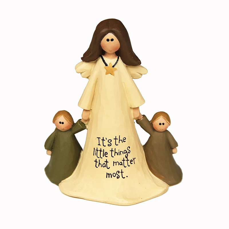 

Home Decoration Accessories Family gifts Angel Figurines Mom Watching over 2 Baby Son Child Daughter Statue Decorative Decor