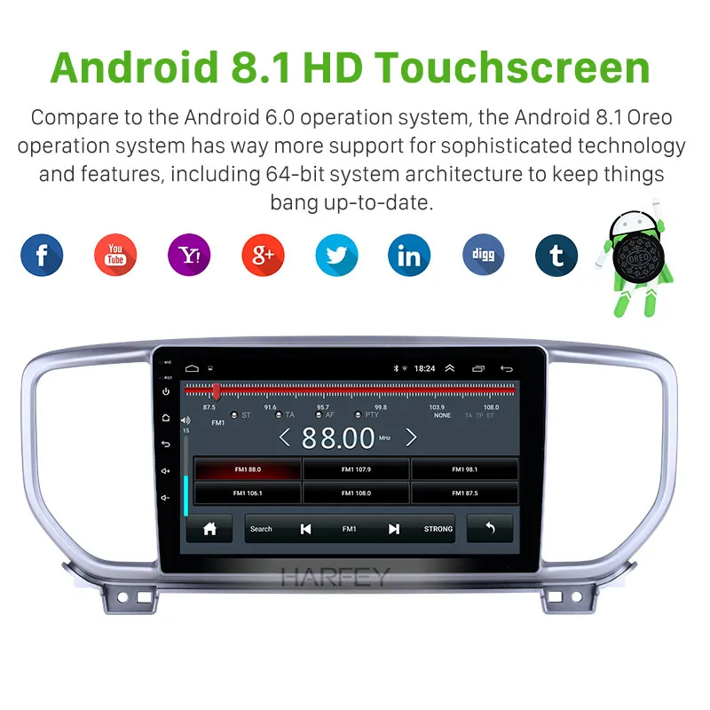 Автомагнитола Harfey 9 дюймов GPS-навигация Android 8 1 стерео 2Din для Kia Sportage R 2018-2019