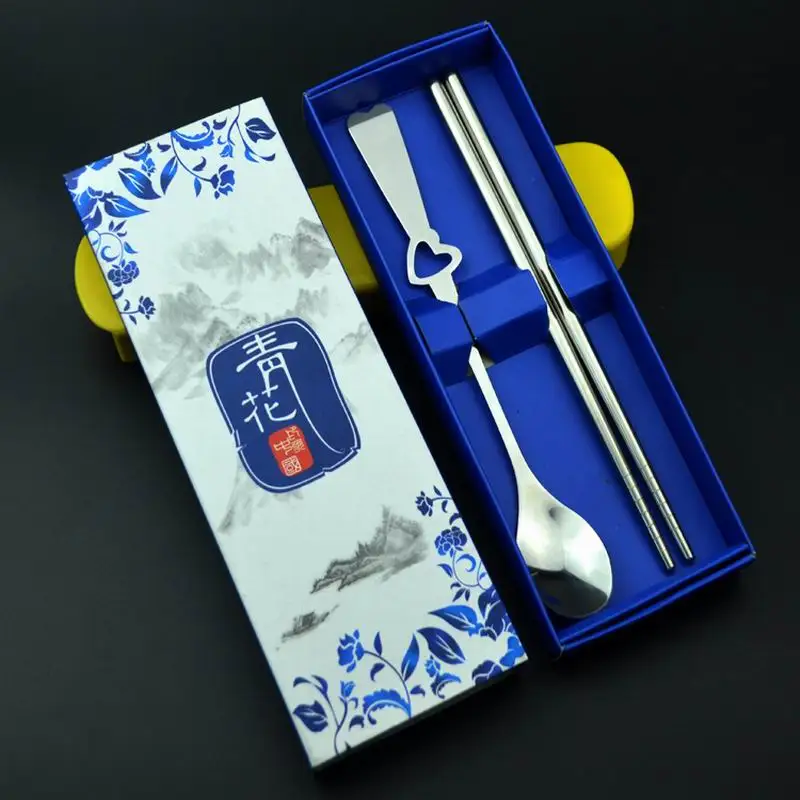 Free shipping 150Sets Wedding Favors Gifts Stainless-Steel Spoon and Chopsticks Set with Gift box packing | Дом и сад