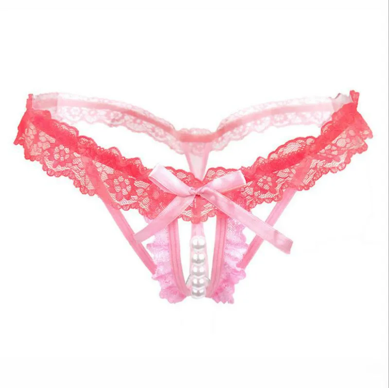 pink Женские кружевные стринги верности с открытой промежностью и бусинами, сексуальное нижнее белье, эротическое нижнее белье, сексуальное привлекательное нижнее белье, бандажные трусики без бретелек - Цвет: pink